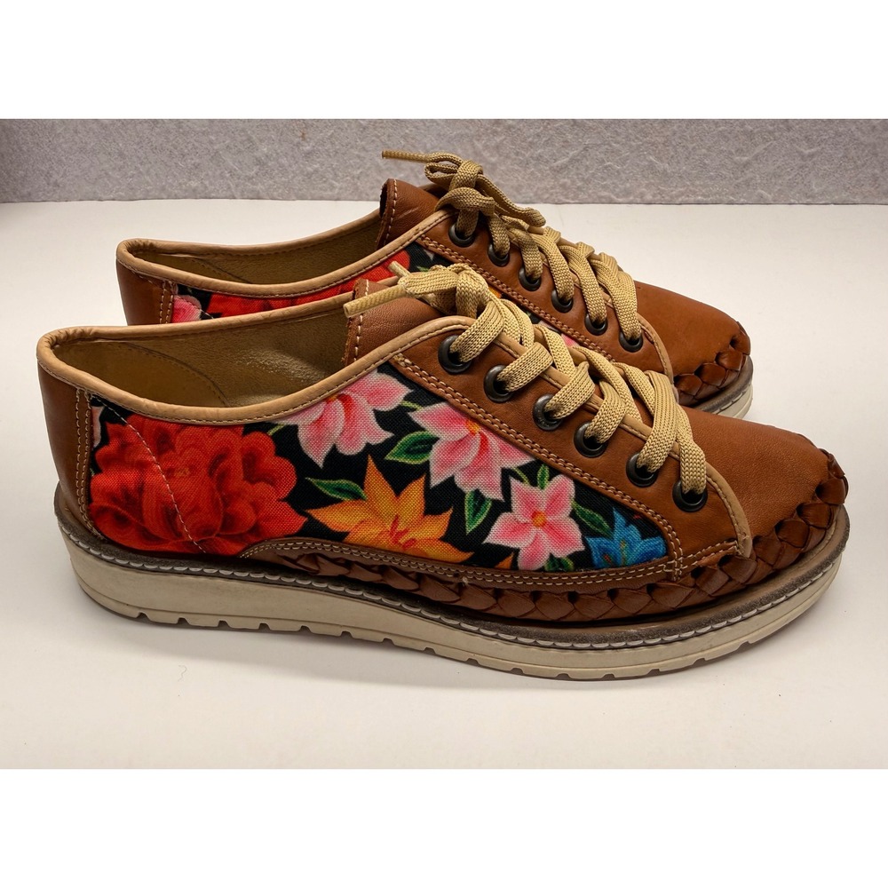 Artesanias Camila Mexican Floral Leather Huarache Sneakers Women's Sz 7 / Mex 24